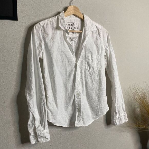 Frank & Eileen Top Barry Button Down Crinkle Solid White‎ Long Sleeve Blouse XS - Picture 2 of 8
